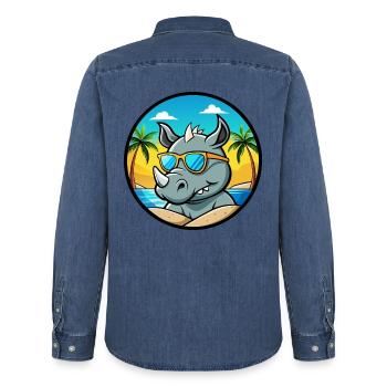 Rhino Lustige Cartoon Sommer Strand Sonnenbrille Cool - Männer Jeanshemd Organic von Stanley/Stella - verwaschenes Mittelblau  - Hinten - AI Model Male 185 light (185cm)