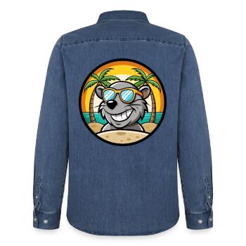 Rat Drôle Dessin Animé Plage D’été Lunettes De Soleil Autocollant - Chemise en denim homme bio Stanley/Stella - bleu moyen délavé  - Dos - AI Model Male 185 light (185cm)