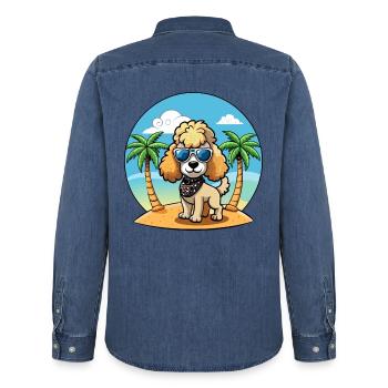 Pudel Hund Lustige Cartoon Sommer Strand Sonnenbrille - Männer Jeanshemd Organic von Stanley/Stella - verwaschenes Mittelblau  - Hinten - AI Model Male 185 light (185cm)
