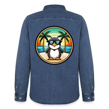 Pinguin Lustige Cartoon Sommer Strand Sonnenbrille Cool - Männer Jeanshemd Organic von Stanley/Stella - verwaschenes Mittelblau  - Hinten - AI Model Male 185 light (185cm)