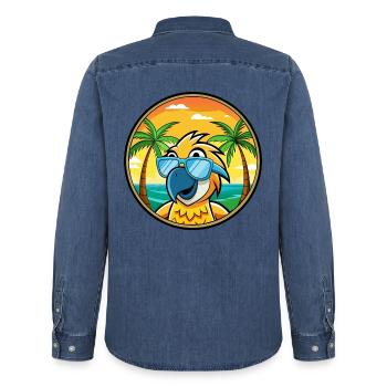 Papagei Lustige Cartoon Sommer Strand Sonnenbrille Cool - Männer Jeanshemd Organic von Stanley/Stella - verwaschenes Mittelblau  - Hinten - AI Model Male 185 light (185cm)