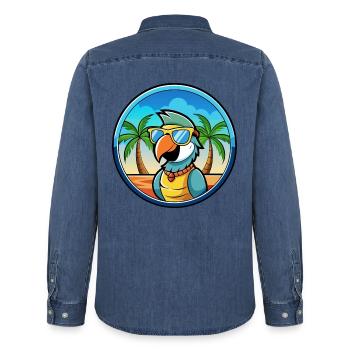 Papagei Lustige Cartoon Sommer Strand Sonnenbrille Cool - Männer Jeanshemd Organic von Stanley/Stella - verwaschenes Mittelblau  - Hinten - AI Model Male 185 light (185cm)