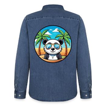 Panda Lustige Cartoon Sommer Strand Sonnenbrille Cool - Männer Jeanshemd Organic von Stanley/Stella - verwaschenes Mittelblau  - Hinten - AI Model Male 185 light (185cm)