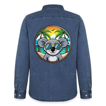 Koala Lustige Cartoon Sommer Strand Sonnenbrille Cool - Männer Jeanshemd Organic von Stanley/Stella - verwaschenes Mittelblau  - Hinten - AI Model Male 185 light (185cm)