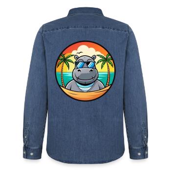 Nilpferd Lustige Cartoon Sommer Strand Sonnenbrille Cool - Männer Jeanshemd Organic von Stanley/Stella - verwaschenes Mittelblau  - Hinten - AI Model Male 185 light (185cm)