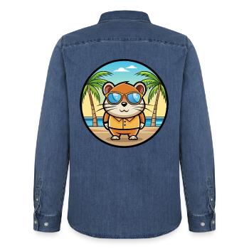 Hamster Lustig Cartoon Sommer Strand Sonnenbrille Cool - Männer Jeanshemd Organic von Stanley/Stella - verwaschenes Mittelblau  - Hinten - AI Model Male 185 light (185cm)