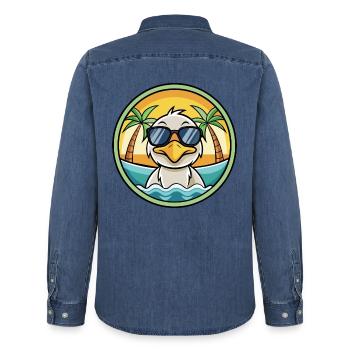 Ente Lustige Cartoon Sommer Strand Sonnenbrille Aufkleber - Männer Jeanshemd Organic von Stanley/Stella - verwaschenes Mittelblau  - Hinten - AI Model Male 185 light (185cm)