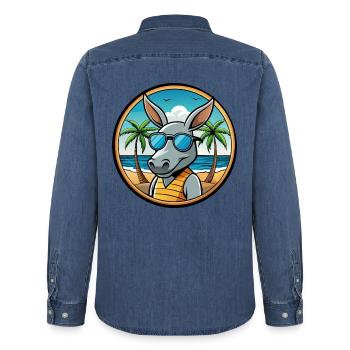 Erdferkel Lustige Cartoon Sommer Strand Sonnenbrille - Männer Jeanshemd Organic von Stanley/Stella - verwaschenes Mittelblau  - Hinten - AI Model Male 185 light (185cm)