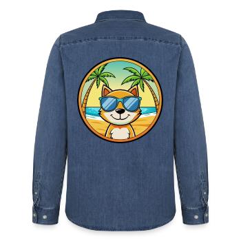 Katze Lustige Cartoon Sommer Strand Sonnenbrille Aufkleber - Männer Jeanshemd Organic von Stanley/Stella - verwaschenes Mittelblau  - Hinten - AI Model Male 185 light (185cm)