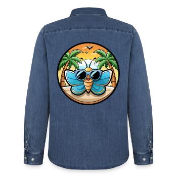 Schmetterling Lustige Cartoon Sommer Strand Sonnenbrille - Männer Jeanshemd Organic von Stanley/Stella - verwaschenes Mittelblau  - Hinten - AI Model Male 185 light (185cm)