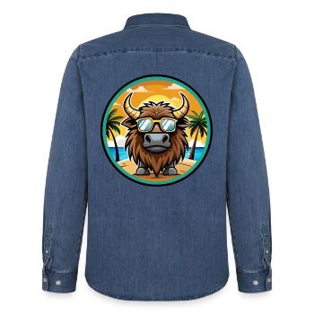 Bison Lustige Cartoon Sommer Strand Sonnenbrille Cool - Männer Jeanshemd Organic von Stanley/Stella - verwaschenes Mittelblau  - Hinten - AI Model Male 185 light (185cm)