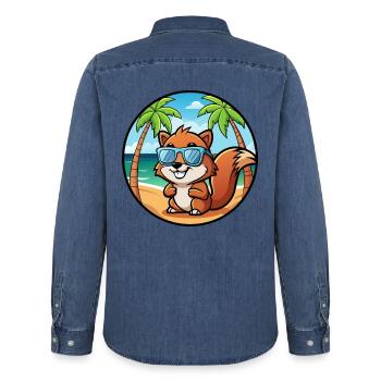 Écureuil Drôle Dessin Animé Plage Été Lunettes de soleil - Chemise en denim homme bio Stanley/Stella - bleu moyen délavé  - Dos - AI Model Male 185 light (185cm)