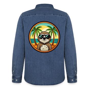 Faultier Lustige Cartoon Sommer Strand Sonnenbrille Cool - Männer Jeanshemd Organic von Stanley/Stella - verwaschenes Mittelblau  - Hinten - AI Model Male 185 light (185cm)