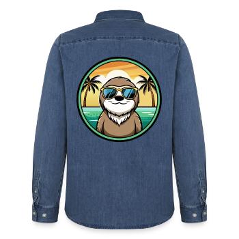 Faultier Lustige Cartoon Sommer Strand Sonnenbrille Cool - Männer Jeanshemd Organic von Stanley/Stella - verwaschenes Mittelblau  - Hinten - AI Model Male 185 light (185cm)