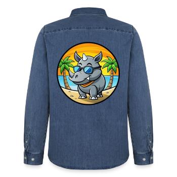 Rhino Lustige Cartoon Sommer Strand Sonnenbrille Cool - Männer Jeanshemd Organic von Stanley/Stella - verwaschenes Mittelblau  - Hinten - AI Model Male 185 light (185cm)