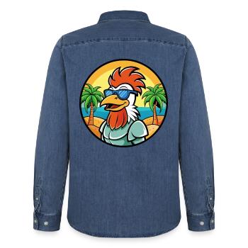 Hahn Lustige Cartoon Sommer Strand Sonnenbrille Cool - Männer Jeanshemd Organic von Stanley/Stella - verwaschenes Mittelblau  - Hinten - AI Model Male 185 light (185cm)
