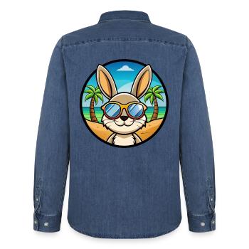 Kaninchen Lustige Cartoon Sommer Strand Sonnenbrille Cool - Männer Jeanshemd Organic von Stanley/Stella - verwaschenes Mittelblau  - Hinten - AI Model Male 185 light (185cm)