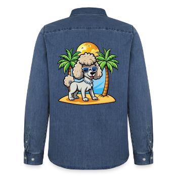 Pudel Hund Lustige Cartoon Sommer Strand Sonnenbrille - Männer Jeanshemd Organic von Stanley/Stella - verwaschenes Mittelblau  - Hinten - AI Model Male 185 light (185cm)