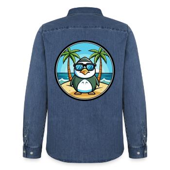 Pinguin Lustige Cartoon Sommer Strand Sonnenbrille Cool - Männer Jeanshemd Organic von Stanley/Stella - verwaschenes Mittelblau  - Hinten - AI Model Male 185 light (185cm)
