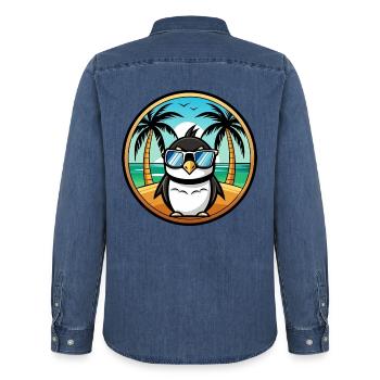 Pinguin Lustige Cartoon Sommer Strand Sonnenbrille Cool - Männer Jeanshemd Organic von Stanley/Stella - verwaschenes Mittelblau  - Hinten - AI Model Male 185 light (185cm)