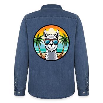 Lama Lustige Cartoon Sommer Strand Sonnenbrille Cool - Männer Jeanshemd Organic von Stanley/Stella - verwaschenes Mittelblau  - Hinten - AI Model Male 185 light (185cm)