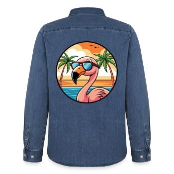 Flamingo Lustige Cartoon Sommer Strand Sonnenbrille - Männer Jeanshemd Organic von Stanley/Stella - verwaschenes Mittelblau  - Hinten - AI Model Male 185 light (185cm)