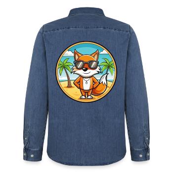 Fuchs Lustige Cartoon Sommer Strand Sonnenbrille Aufkleber - Männer Jeanshemd Organic von Stanley/Stella - verwaschenes Mittelblau  - Hinten - AI Model Male 185 light (185cm)