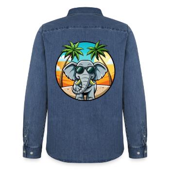 Elefant Lustige Cartoon Sommer Strand Sonnenbrille - Männer Jeanshemd Organic von Stanley/Stella - verwaschenes Mittelblau  - Hinten - AI Model Male 185 light (185cm)
