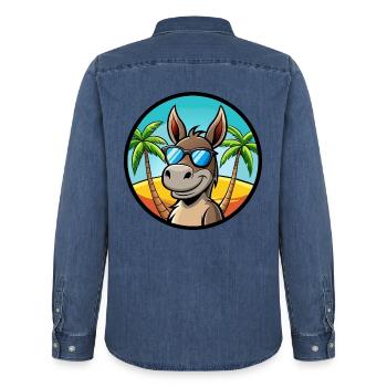 Esel Lustige Cartoon Sommer Strand Sonnenbrille Cool - Männer Jeanshemd Organic von Stanley/Stella - verwaschenes Mittelblau  - Hinten - AI Model Male 185 light (185cm)