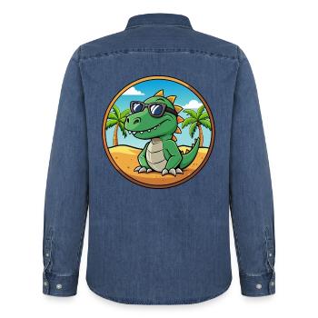 Dinosaurier Lustige Cartoon Sommer Strand Sonnenbrille - Männer Jeanshemd Organic von Stanley/Stella - verwaschenes Mittelblau  - Hinten - AI Model Male 185 light (185cm)