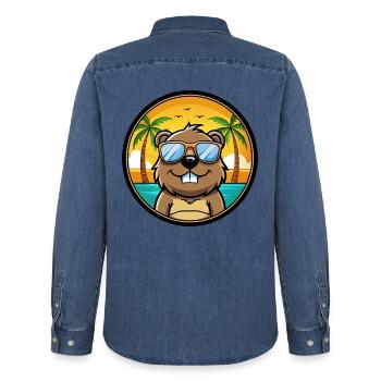 Biber Lustige Cartoon Sommer Strand Sonnenbrille Cool - Männer Jeanshemd Organic von Stanley/Stella - verwaschenes Mittelblau  - Hinten - AI Model Male 185 light (185cm)