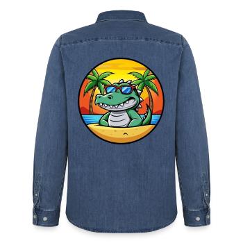 Krokodil Lustige Cartoon Sommer Strand Sonnenbrille - Männer Jeanshemd Organic von Stanley/Stella - verwaschenes Mittelblau  - Hinten - AI Model Male 185 light (185cm)