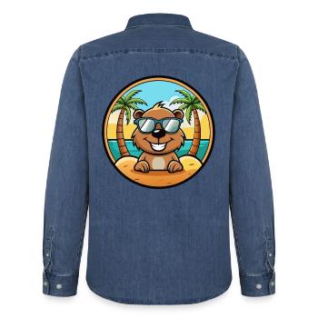 Biber Lustige Cartoon Sommer Strand Sonnenbrille Cool - Männer Jeanshemd Organic von Stanley/Stella - verwaschenes Mittelblau  - Hinten - AI Model Male 185 light (185cm)