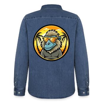Babouin Drôle Dessin Animé Plage D’été Lunettes De Soleil Cool - Chemise en denim homme bio Stanley/Stella - bleu moyen délavé  - Dos - AI Model Male 185 light (185cm)