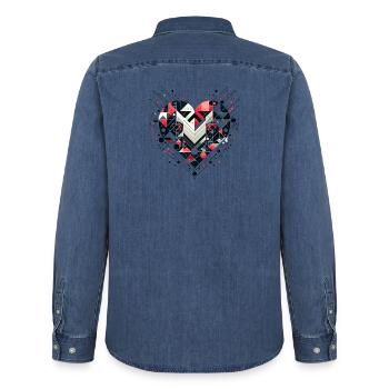 Geometrisches Herz - Männer Jeanshemd Organic von Stanley/Stella - verwaschenes Mittelblau  - Hinten - AI Model Male 185 light (185cm)