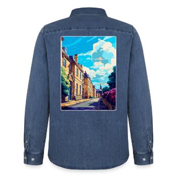 Chipping Norton England Uk Reiseposter Souvenir - Männer Jeanshemd Organic von Stanley/Stella - verwaschenes Mittelblau  - Hinten - AI Model Male 185 light (185cm)