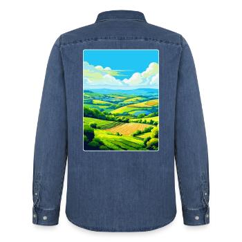 Camel Valley Cornwall England Großbritannien Reiseplakat WPA - Männer Jeanshemd Organic von Stanley/Stella - verwaschenes Mittelblau  - Hinten - AI Model Male 185 light (185cm)