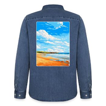 Constantine Bay, Cornwall, England, Vereinigtes Königreich, Reiseposter - Männer Jeanshemd Organic von Stanley/Stella - verwaschenes Mittelblau  - Hinten - AI Model Male 185 light (185cm)