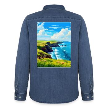 Lizard Peninsula Cornwall England Vereinigtes Königreich Reiseposter - Männer Jeanshemd Organic von Stanley/Stella - verwaschenes Mittelblau  - Hinten - AI Model Male 185 light (185cm)