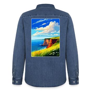 Berry Head Devon Vintage Reiseposter Souvenir - Männer Jeanshemd Organic von Stanley/Stella - verwaschenes Mittelblau  - Hinten - AI Model Male 185 light (185cm)