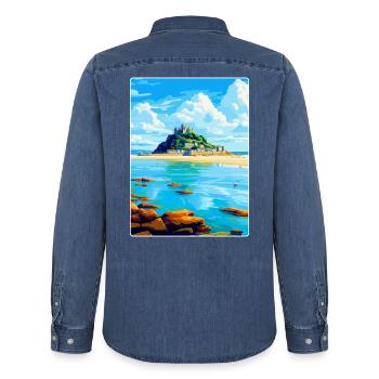 Marazion Cornwall England Uk Reiseposter WPA - Männer Jeanshemd Organic von Stanley/Stella - verwaschenes Mittelblau  - Hinten - AI Model Male 185 light (185cm)
