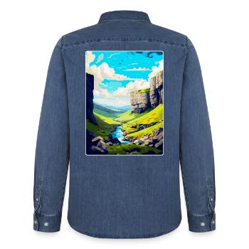 Malham Cove England Uk Reise Poster Souvenir WPA - Männer Jeanshemd Organic von Stanley/Stella - verwaschenes Mittelblau  - Hinten - AI Model Male 185 light (185cm)