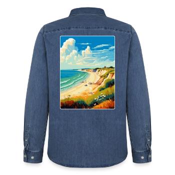 Hengistbury Head England Uk Reise Poster Souvenir - Männer Jeanshemd Organic von Stanley/Stella - verwaschenes Mittelblau  - Hinten - AI Model Male 185 light (185cm)