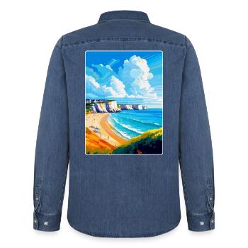 Dover England Uk Vintage Reiseplakat Souvenir - Männer Jeanshemd Organic von Stanley/Stella - verwaschenes Mittelblau  - Hinten - AI Model Male 185 light (185cm)