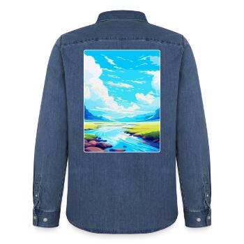 High Cup Nick Cumbria Affiche de voyage vintage WPA - Chemise en denim homme bio Stanley/Stella - bleu moyen délavé  - Dos - AI Model Male 185 light (185cm)