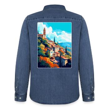 Grasse Frankreich Vintage Reiseposter WPA Souvenir - Männer Jeanshemd Organic von Stanley/Stella - verwaschenes Mittelblau  - Hinten - AI Model Male 185 light (185cm)