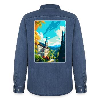 Baden Baden Deutschland Vintage Reiseplakat Souvenir - Männer Jeanshemd Organic von Stanley/Stella - verwaschenes Mittelblau  - Hinten - AI Model Male 185 light (185cm)