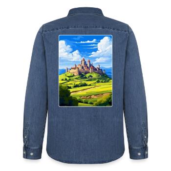Carcassonn Frankreich Vintage Reiseplakat Souvenir - Männer Jeanshemd Organic von Stanley/Stella - verwaschenes Mittelblau  - Hinten - AI Model Male 185 light (185cm)