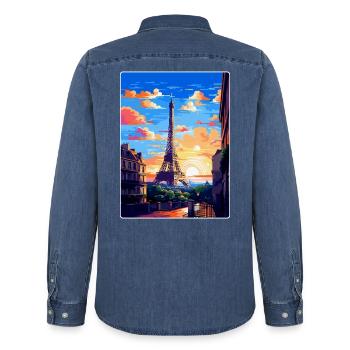 Paris Frankreich Vintage Reiseposter WPA Souvenir - Männer Jeanshemd Organic von Stanley/Stella - verwaschenes Mittelblau  - Hinten - AI Model Male 185 light (185cm)