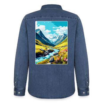 Hohe Tauern Österreich Vintage Reiseplakat Souvenir - Männer Jeanshemd Organic von Stanley/Stella - verwaschenes Mittelblau  - Hinten - AI Model Male 185 light (185cm)